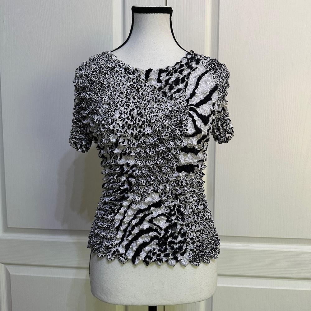 Vintage Popcorn Scrunch Top One Size Black White Animal Print Y2K Leopard Zebra